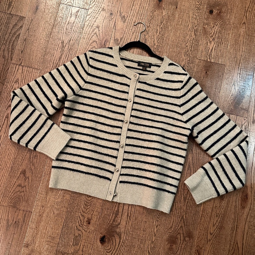 Truth Cream and Black Striped Button-Front Cardigan
